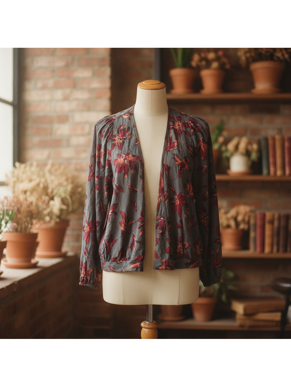 Madewell Floral Silk Open Front Cardigan Gray XXS Women